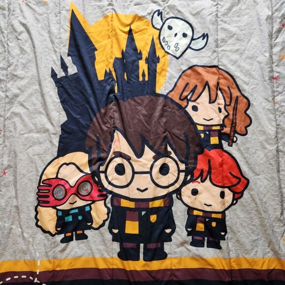 Harry Potter Icon Twin Comforter Pillowcase Gray Wizard Hogwarts‎ Reversible - Picture 3 of 15